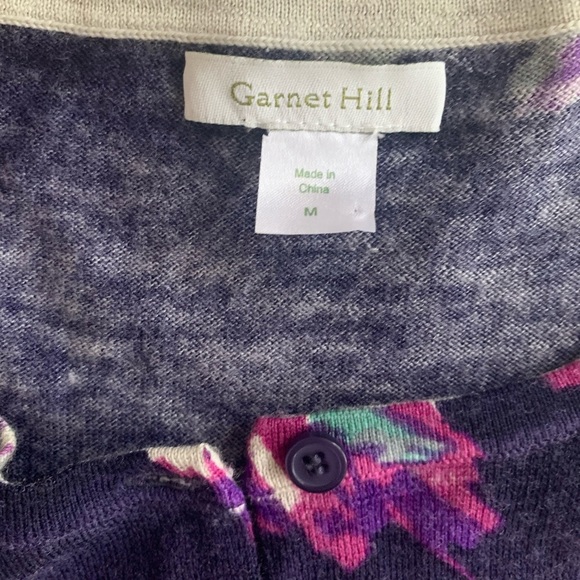 Garnet Hill Classic Merino Cardigan SZ M Purple Lilac Grey Floral - Picture 5 of 15